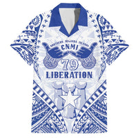 Northern Mariana Islands Liberation Day Family Matching Off The Shoulder Long Sleeve Dress and Hawaiian Shirt 79th Anniversary LT05 Dad's Shirt - Short Sleeve Blue - Polynesian Pride