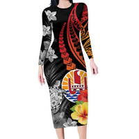 French Polynesia Bastille Day Family Matching Long Sleeve Bodycon Dress and Hawaiian Shirt Tropical Turtle Hibiscus Polynesian Pattern