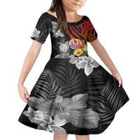 French Polynesia Bastille Day Family Matching Tank Maxi Dress and Hawaiian Shirt Tropical Turtle Hibiscus Polynesian Pattern LT05 Daughter's Dress Black - Polynesian Pride