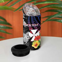 Personalised Wallis and Futuna Bastille Day 4 in 1 Can Cooler Tumbler Tropical Turtle Hibiscus Polynesian Pattern LT05 - Polynesian Pride