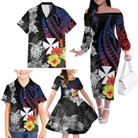 Wallis and Futuna Bastille Day Family Matching Off The Shoulder Long Sleeve Dress and Hawaiian Shirt Tropical Turtle Hibiscus Polynesian Pattern LT05 - Polynesian Pride