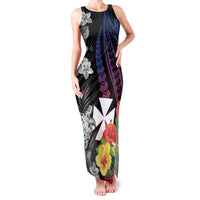 Wallis and Futuna Bastille Day Family Matching Tank Maxi Dress and Hawaiian Shirt Tropical Turtle Hibiscus Polynesian Pattern LT05 Mom's Dress Black - Polynesian Pride