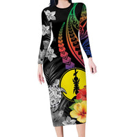 New Caledonia Bastille Day Family Matching Long Sleeve Bodycon Dress and Hawaiian Shirt Tropical Turtle Hibiscus Polynesian Pattern
