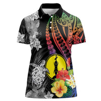 New Caledonia Bastille Day Women Polo Shirt Tropical Turtle Hibiscus Polynesian Pattern LT05 Female Black - Polynesian Pride