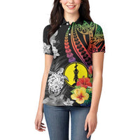 New Caledonia Bastille Day Women Polo Shirt Tropical Turtle Hibiscus Polynesian Pattern LT05 - Polynesian Pride