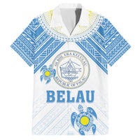 Personalised Palau Constitution Day Family Matching Off Shoulder Short Dress and Hawaiian Shirt Polynesian Turtle