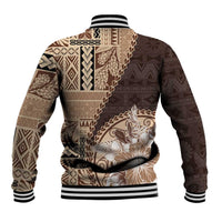 Samoa Siapo Elegant Baseball Jacket Hibiscus Chocolate Brown Motifs - Polynesian Pride