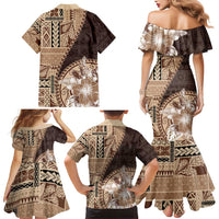 Samoa Siapo Elegant Family Matching Mermaid Dress and Hawaiian Shirt Hibiscus Chocolate Brown Motifs LT05 - Polynesian Pride