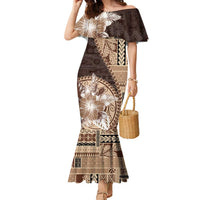 Samoa Siapo Elegant Family Matching Mermaid Dress and Hawaiian Shirt Hibiscus Chocolate Brown Motifs LT05 Mom's Dress Brown - Polynesian Pride