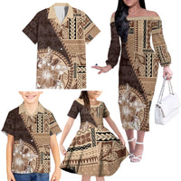 Samoa Siapo Elegant Family Matching Off The Shoulder Long Sleeve Dress and Hawaiian Shirt Hibiscus Chocolate Brown Motifs LT05 - Polynesian Pride