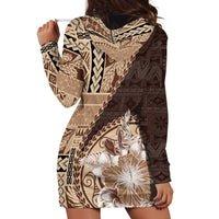 Samoa Siapo Elegant Hoodie Dress Hibiscus Chocolate Brown Motifs - Polynesian Pride