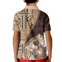 Samoa Siapo Elegant Kid Polo Shirt Hibiscus Chocolate Brown Motifs - Polynesian Pride