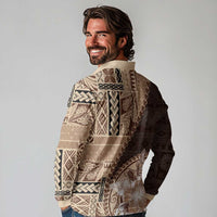 Samoa Siapo Elegant Long Sleeve Polo Shirt Hibiscus Chocolate Brown Motifs - Polynesian Pride