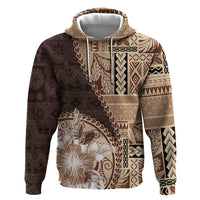 Samoa Siapo Elegant Zip Hoodie Hibiscus Chocolate Brown Motifs - Polynesian Pride