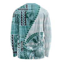 Samoa Siapo Elegant Long Sleeve Shirt Hibiscus Teal Motifs - Polynesian Pride