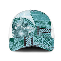 Samoa Siapo Elegant Mesh Trucker Cap Hibiscus Teal Motifs - Polynesian Pride