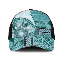 Samoa Siapo Elegant Mesh Trucker Cap Hibiscus Teal Motifs - Polynesian Pride