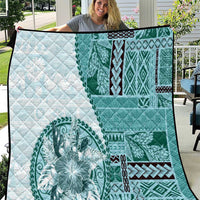 Samoa Siapo Elegant Quilt Hibiscus Teal Motifs - Polynesian Pride