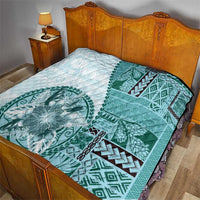 Samoa Siapo Elegant Quilt Hibiscus Teal Motifs - Polynesian Pride