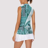 Samoa Siapo Elegant Women Sleeveless Polo Shirt Hibiscus Teal Motifs - Polynesian Pride