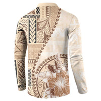Samoa Siapo Elegant Button Sweatshirt Hibiscus Beige Motifs - Polynesian Pride
