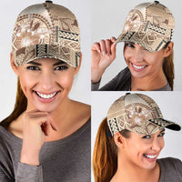 Samoa Siapo Elegant Classic Cap Hibiscus Beige Motifs LT05 - Polynesian Pride