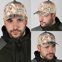 Samoa Siapo Elegant Classic Cap Hibiscus Beige Motifs LT05 - Polynesian Pride