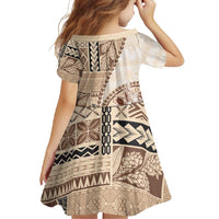 Samoa Siapo Elegant Family Matching Mermaid Dress and Hawaiian Shirt Hibiscus Beige Motifs LT05 - Polynesian Pride