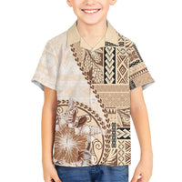 Samoa Siapo Elegant Family Matching Short Sleeve Bodycon Dress and Hawaiian Shirt Hibiscus Beige Motifs LT05 Son's Shirt Beige - Polynesian Pride