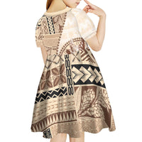 Samoa Siapo Elegant Kid Short Sleeve Dress Hibiscus Beige Motifs - Polynesian Pride