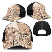 Samoa Siapo Elegant Mesh Trucker Cap Hibiscus Beige Motifs - Polynesian Pride