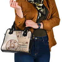 Samoa Siapo Elegant Shoulder Handbag Hibiscus Beige Motifs - Polynesian Pride