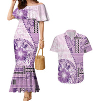 Samoa Siapo Elegant Couples Matching Mermaid Dress and Hawaiian Shirt Hibiscus Violet Motifs - Polynesian Pride