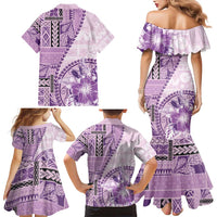 Samoa Siapo Elegant Family Matching Mermaid Dress and Hawaiian Shirt Hibiscus Violet Motifs LT05 - Polynesian Pride