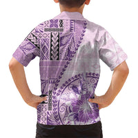 Samoa Siapo Elegant Family Matching Short Sleeve Bodycon Dress and Hawaiian Shirt Hibiscus Violet Motifs LT05 - Polynesian Pride