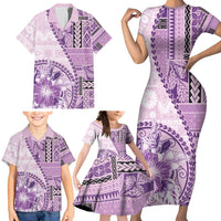 Samoa Siapo Elegant Family Matching Short Sleeve Bodycon Dress and Hawaiian Shirt Hibiscus Violet Motifs LT05 - Polynesian Pride