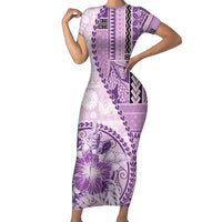 Samoa Siapo Elegant Family Matching Short Sleeve Bodycon Dress and Hawaiian Shirt Hibiscus Violet Motifs LT05 Mom's Dress Violet - Polynesian Pride
