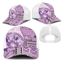 Samoa Siapo Elegant Mesh Trucker Cap Hibiscus Violet Motifs - Polynesian Pride