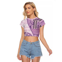 Samoa Siapo Elegant Raglan Cropped T Shirt Hibiscus Violet Motifs - Polynesian Pride