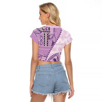 Samoa Siapo Elegant Raglan Cropped T Shirt Hibiscus Violet Motifs - Polynesian Pride