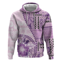Samoa Siapo Elegant Zip Hoodie Hibiscus Violet Motifs - Polynesian Pride