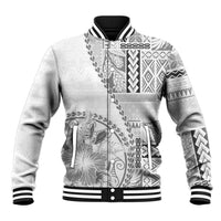 Samoa Siapo Elegant Baseball Jacket Hibiscus White Motifs - Polynesian Pride
