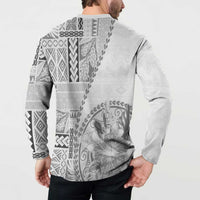 Samoa Siapo Elegant Button Sweatshirt Hibiscus White Motifs - Polynesian Pride