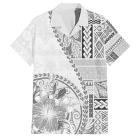 Samoa Siapo Elegant Family Matching Off The Shoulder Long Sleeve Dress and Hawaiian Shirt Hibiscus White Motifs LT05 Dad's Shirt - Short Sleeve White - Polynesian Pride