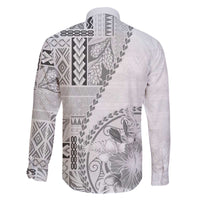 Samoa Siapo Elegant Family Matching Off The Shoulder Long Sleeve Dress and Hawaiian Shirt Hibiscus White Motifs LT05 - Polynesian Pride