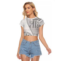 Samoa Siapo Elegant Raglan Cropped T Shirt Hibiscus White Motifs - Polynesian Pride