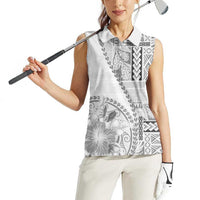 Samoa Siapo Elegant Women Sleeveless Polo Shirt Hibiscus White Motifs - Polynesian Pride