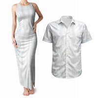 Samoa Lotu Tamaiti Couples Matching Tank Maxi Dress and Hawaiian Shirt Teuila With Tribal Motifs LT05 White - Polynesian Pride
