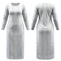 Samoa Lotu Tamaiti Family Matching Long Sleeve Bodycon Dress and Hawaiian Shirt Teuila With Tribal Motifs LT05 Mom's Dress White - Polynesian Pride