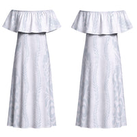 Samoa Lotu Tamaiti Family Matching Off Shoulder Maxi Dress and Hawaiian Shirt Teuila With Tribal Motifs LT05 Mom's Dress White - Polynesian Pride
